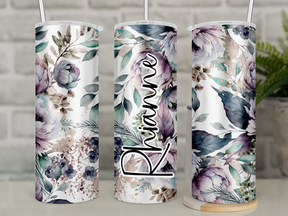 Floral Travel Mug | Purple & Green Flower Tumbler