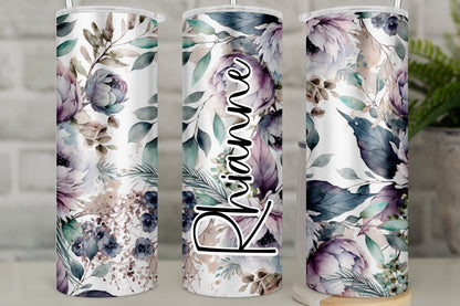 Floral Travel Mug | Purple & Green Flower Tumbler