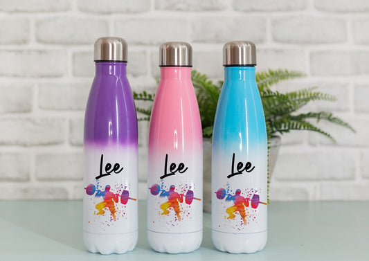 Weight lifting drink bottle, weight training man, weight lifter insulated water bottle, fitness, gym gift