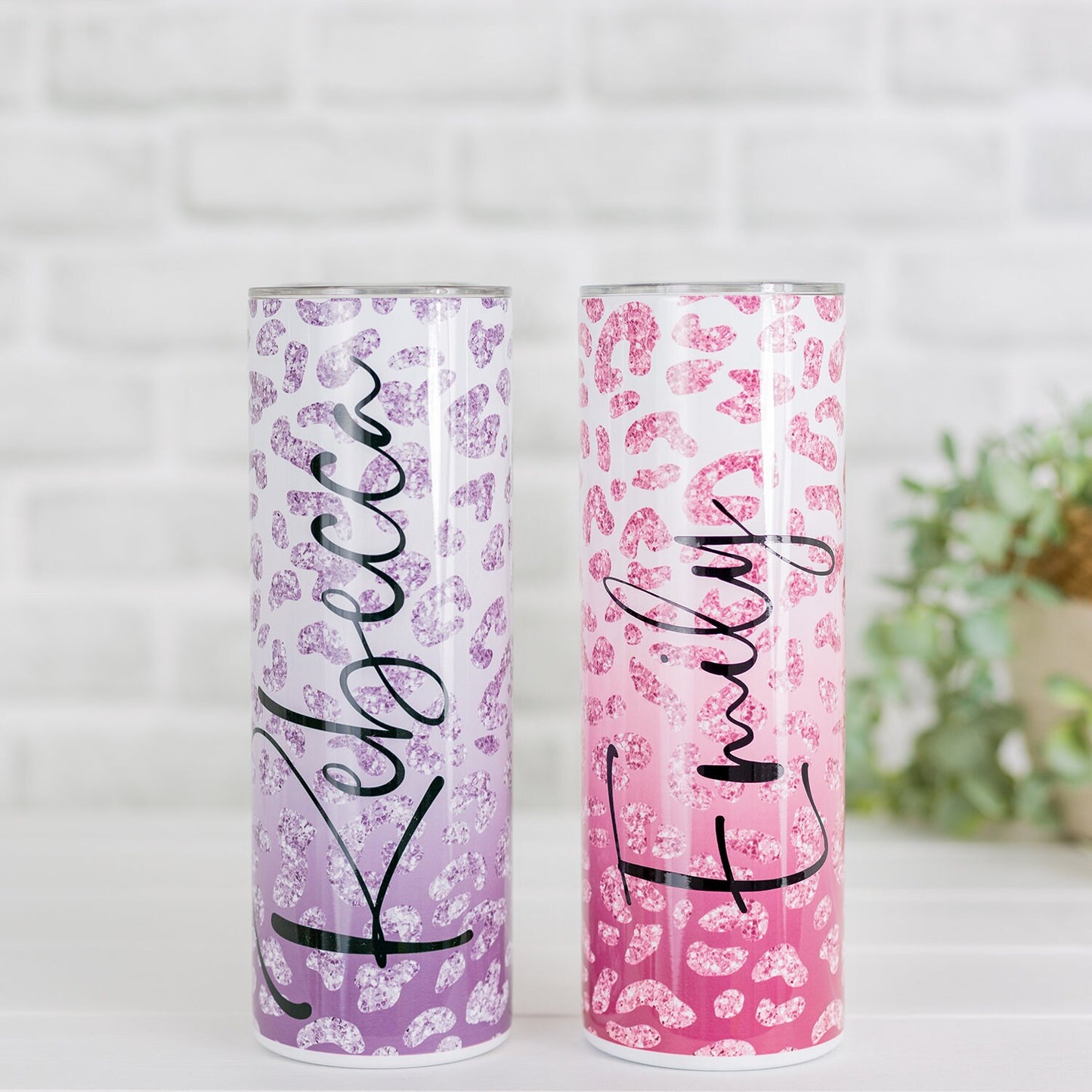 Leopard print tumbler, pink/silver cheetah print travel mug, reusable coffee tumbler, stainless steel, insulated tumbler
