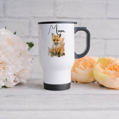 Fox Travel Mug with Handle | Stainless Steel Insulated Cup