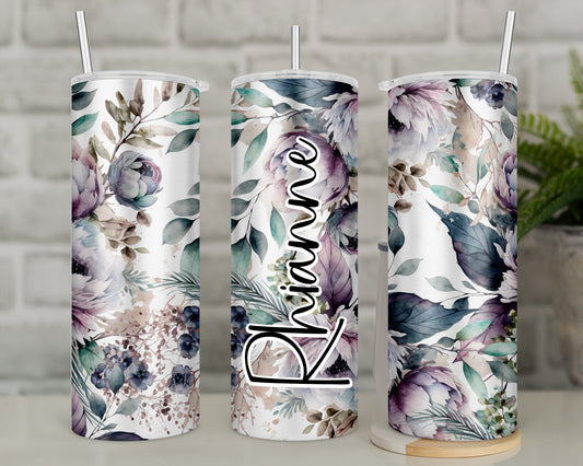 Floral Travel Mug | Purple & Green Flower Tumbler