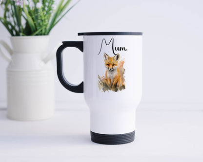 Fox Travel Mug with Handle | Stainless Steel Insulated Cup