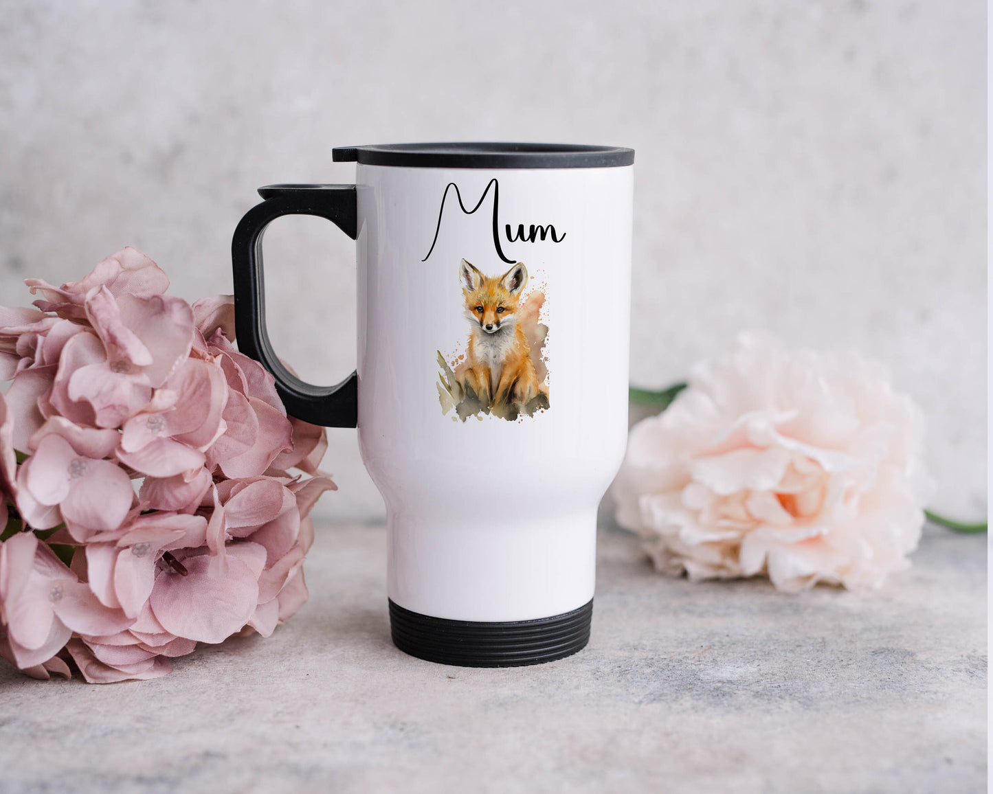 Fox Travel Mug with Handle | Stainless Steel Insulated Cup