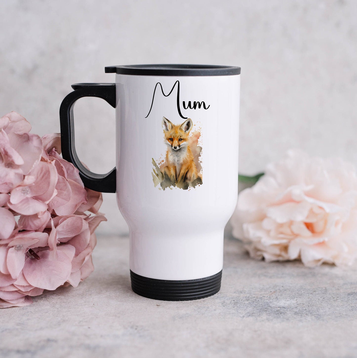 Fox Travel Mug with Handle | Stainless Steel Insulated Cup