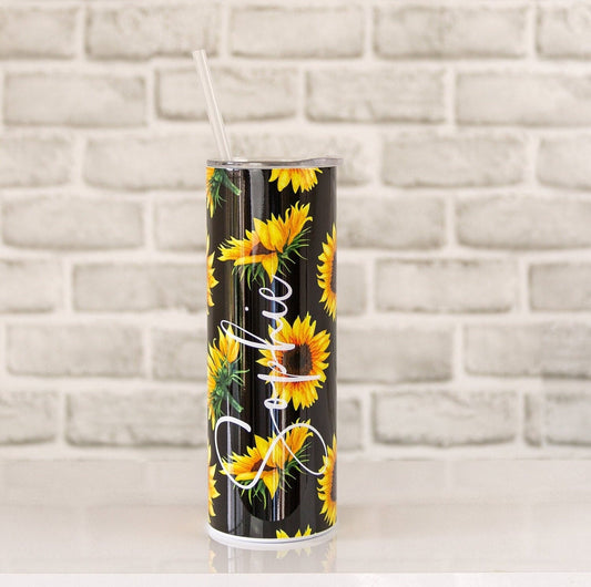Sunflower travel mug, personalised sunflower tumbler, stainless steel, insulated tumbler