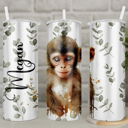 Personalised Baby Monkey Travel Mug | Monkey Lover Tumbler with Straw