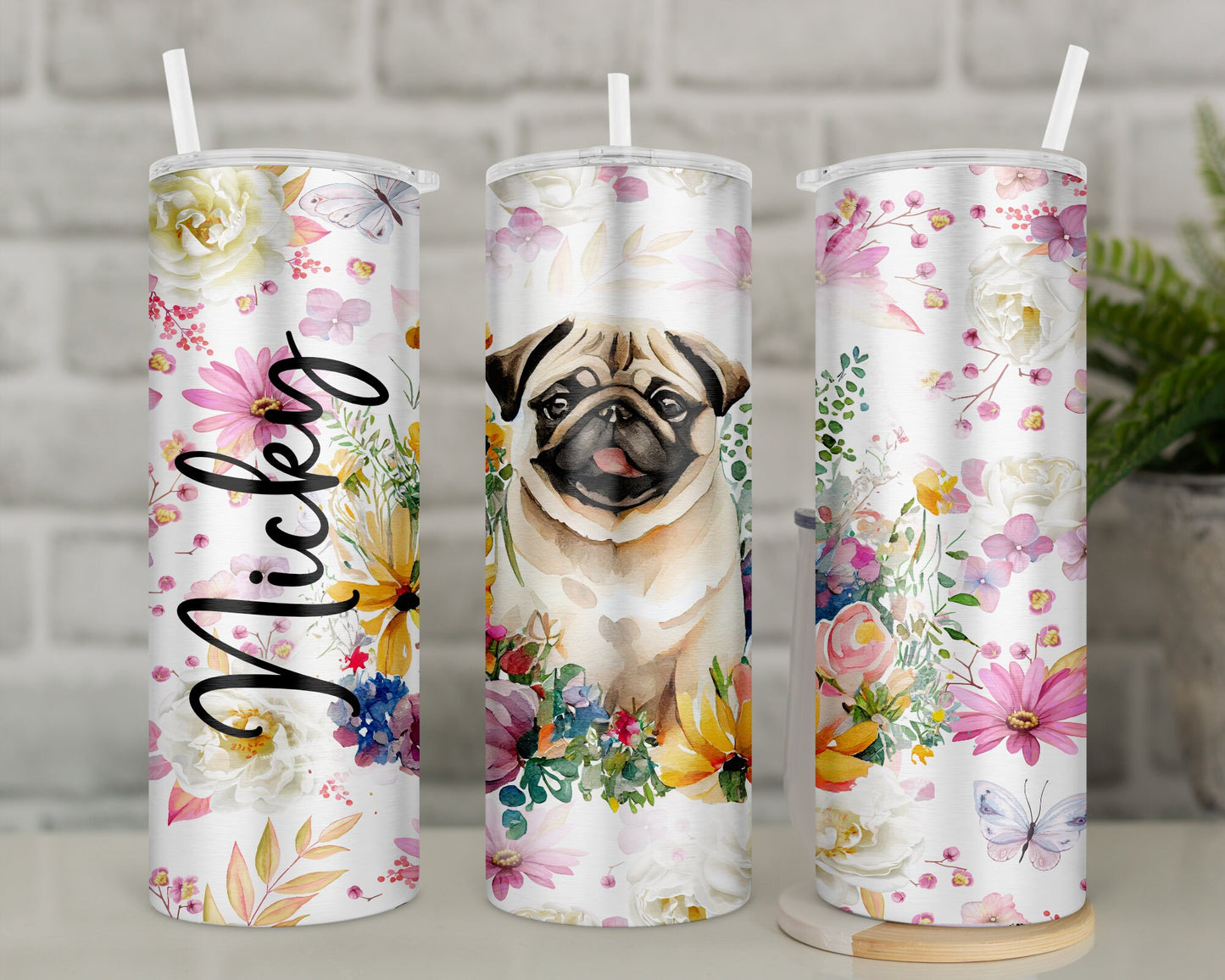 Personalised Insulated Pug Tumbler – Black or Fawn Dog – Stainless Steel Travel Mug for Hot & Cold Drinks