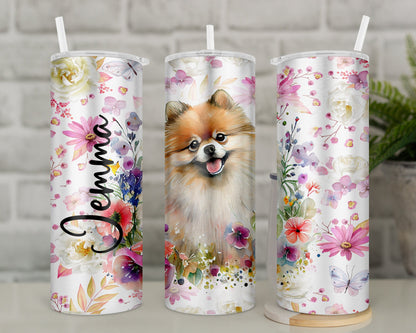 Personalised Pomeranian Travel Mug l Insulated Pomeranian Tumbler with Straw