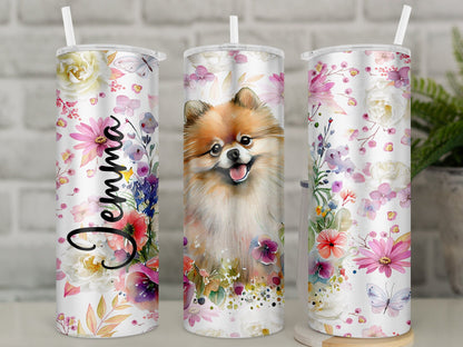 Personalised Pomeranian Travel Mug l Insulated Pomeranian Tumbler with Straw