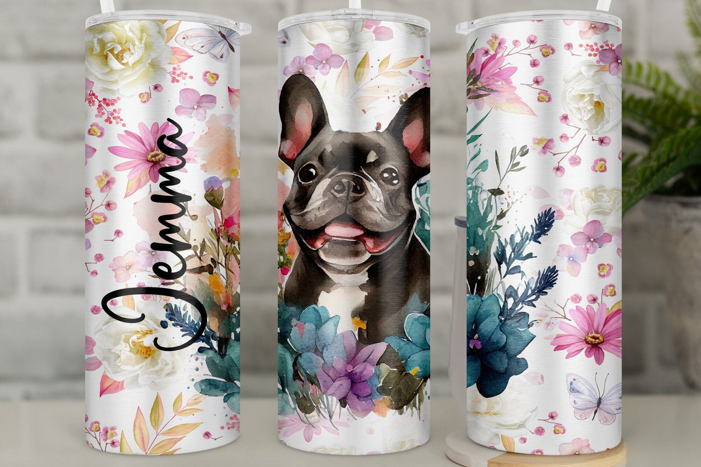 Personalised French Bulldog Travel Mug l Insulated Frenchie Tumbler with Straw