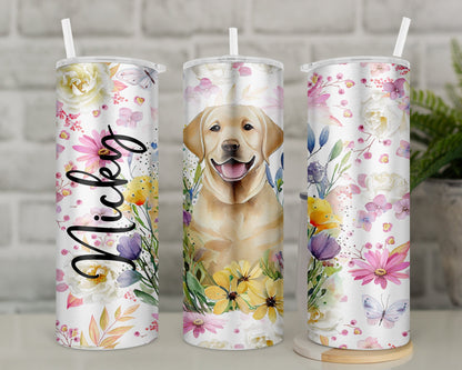Personalised Labrador Travel Mug l Insulated Golden Retriever Tumbler with Straw