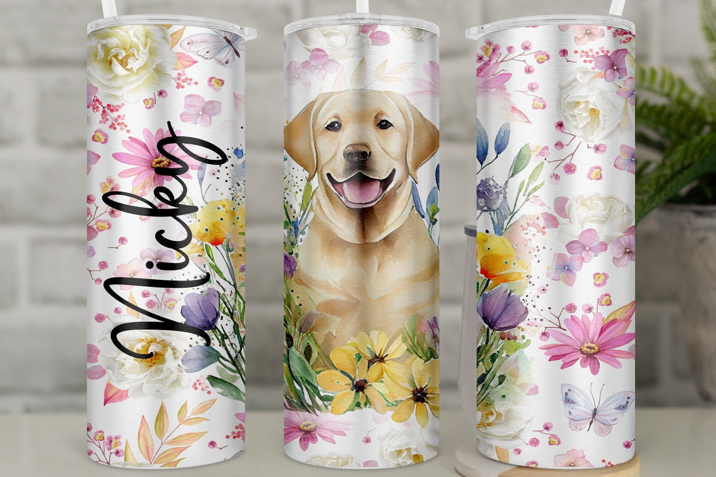 Personalised Labrador Travel Mug l Insulated Golden Retriever Tumbler with Straw
