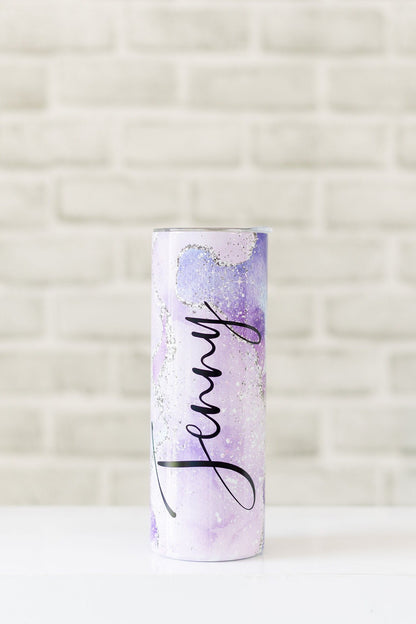 Personalised Tumbler with Straw | Glitter Effect Insulated Metal Tumbler
