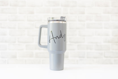 Personalised Large Travel Mug with Handle | 40oz Stanley Style Tumbler with Lid and Straw