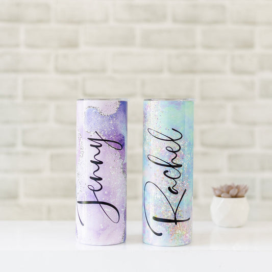 Personalised Tumbler with Straw | Glitter Effect Insulated Metal Tumbler