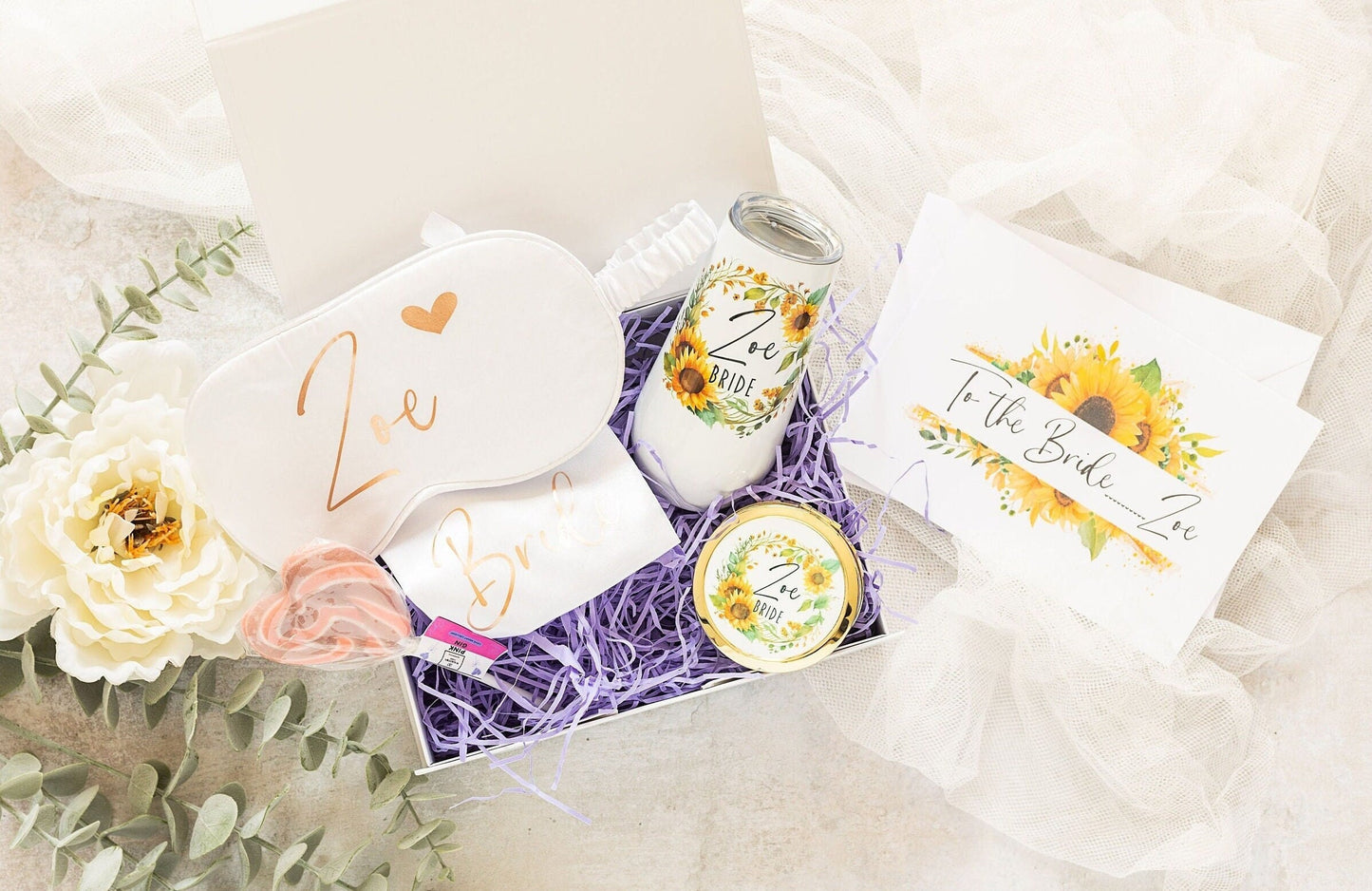 Personalised Bride/Bridesmaid Gift Box | Sunflower Gift Set with Optional Robe