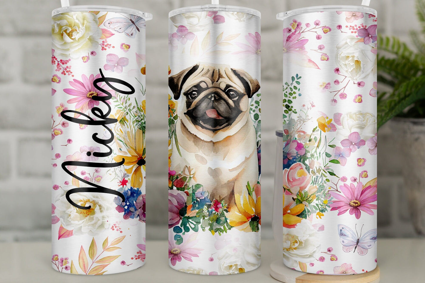 Personalised Insulated Pug Tumbler – Black or Fawn Dog – Stainless Steel Travel Mug for Hot & Cold Drinks