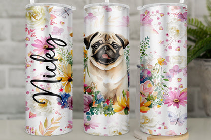 Personalised Insulated Pug Tumbler – Black or Fawn Dog – Stainless Steel Travel Mug for Hot & Cold Drinks