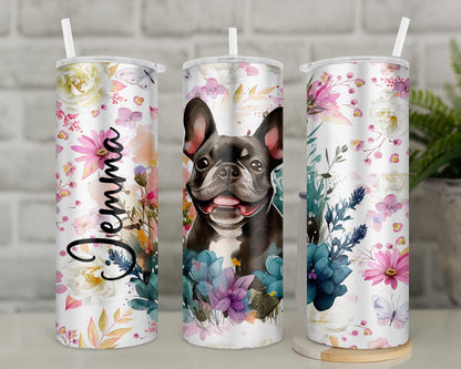 Personalised French Bulldog Travel Mug l Insulated Frenchie Tumbler with Straw