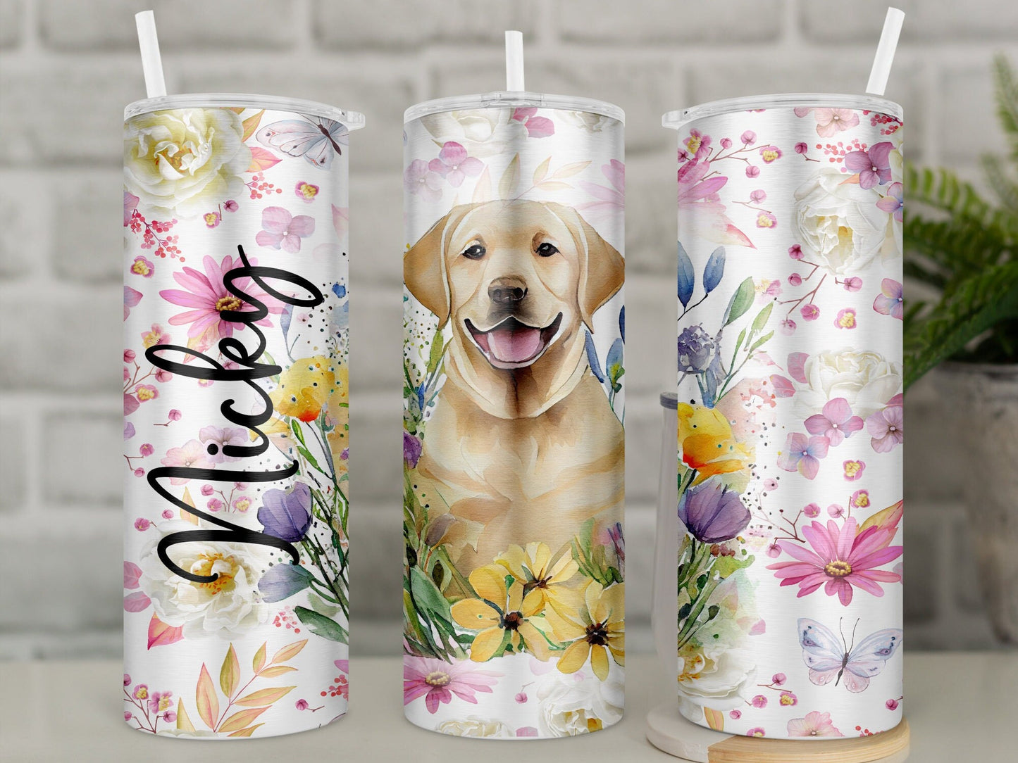 Personalised Labrador Travel Mug l Insulated Golden Retriever Tumbler with Straw