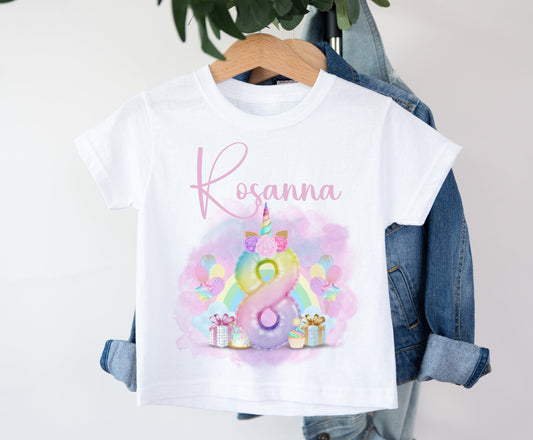 Girl's Personalised Rainbow Birthday T Shirt