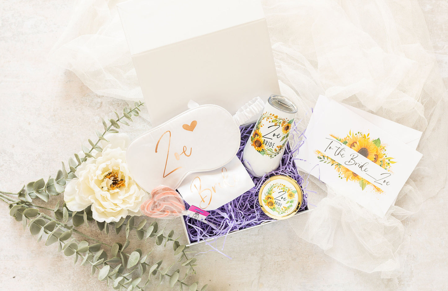 Personalised Bride/Bridesmaid Gift Box | Sunflower Gift Set with Optional Robe