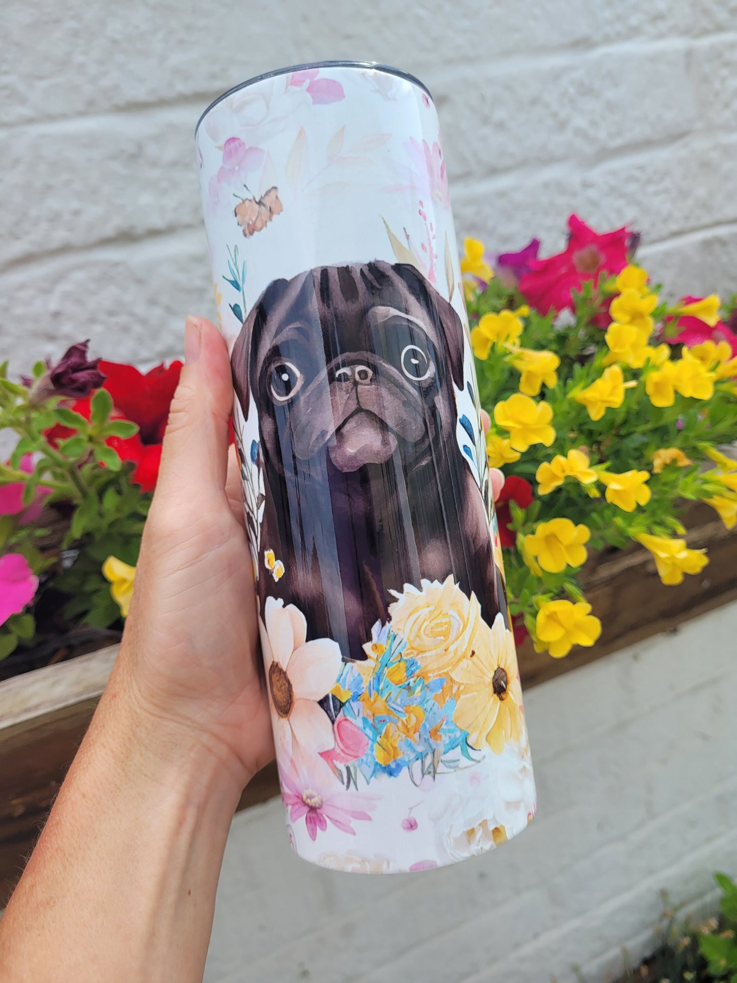Personalised Insulated Pug Tumbler – Black or Fawn Dog – Stainless Steel Travel Mug for Hot & Cold Drinks