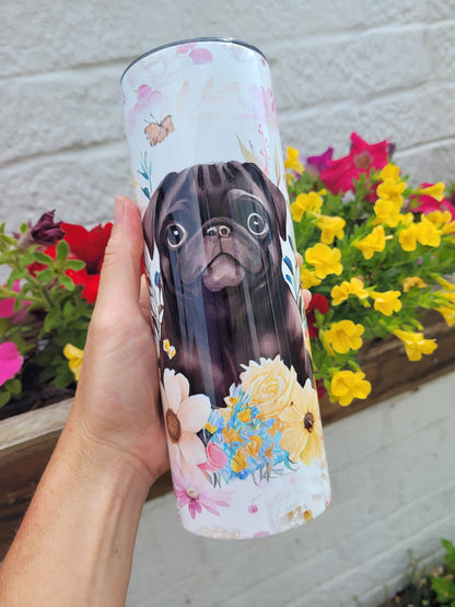 Personalised Insulated Pug Tumbler – Black or Fawn Dog – Stainless Steel Travel Mug for Hot & Cold Drinks