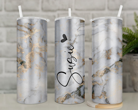 Personalised Marble Travel Mug | Tumbler with Straw