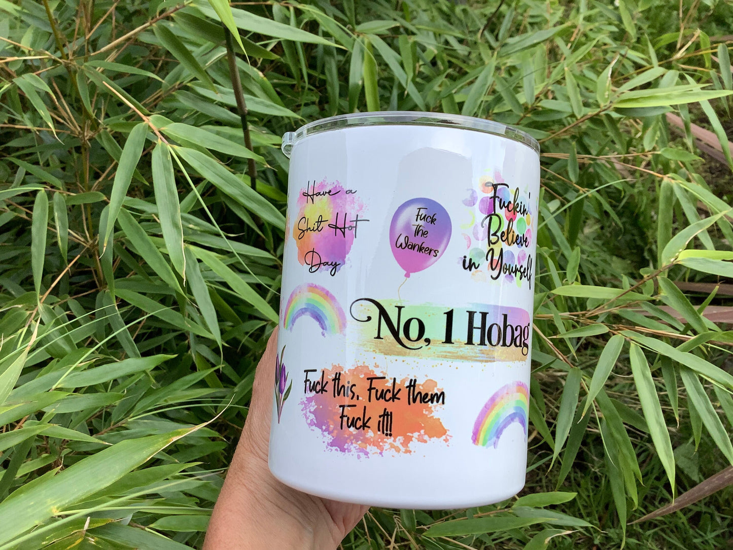 Funny Affirmations Insulated Travel Mug with Handle | Swear Word Positivity Gift