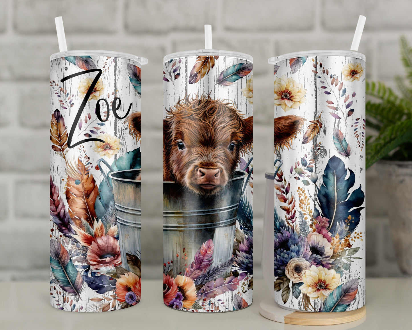 Personalised Baby Cow Travel Mug l Insulated Highland Cow Tumbler with Straw