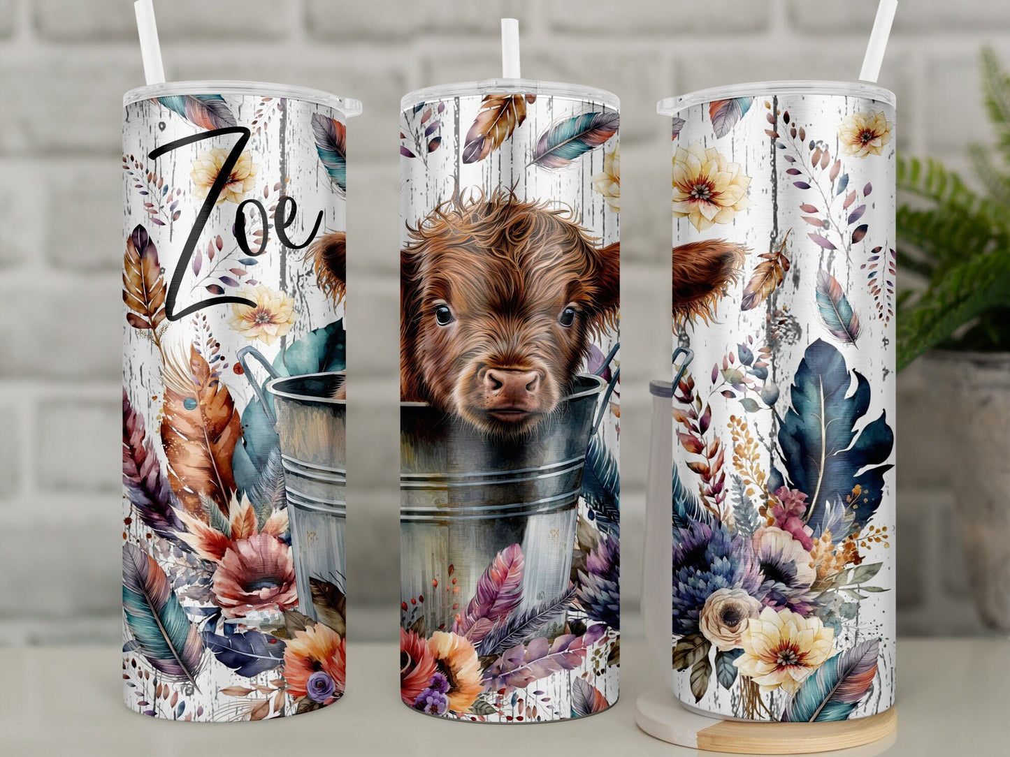 Personalised Baby Cow Travel Mug l Insulated Highland Cow Tumbler with Straw
