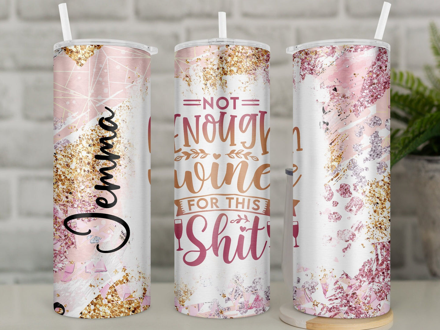 Funny Wine Travel Mug | Pink and Gold Glitter Effect Insulated Tumbler