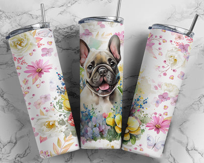 Personalised French Bulldog Travel Mug l Insulated Frenchie Tumbler with Straw