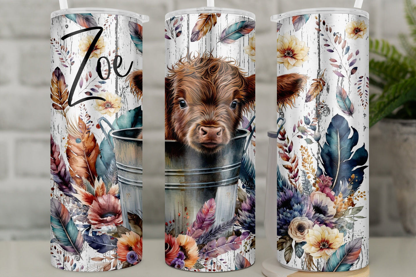 Personalised Baby Cow Travel Mug l Insulated Highland Cow Tumbler with Straw