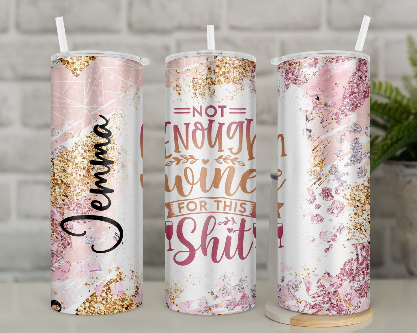 Funny Wine Travel Mug | Pink and Gold Glitter Effect Insulated Tumbler