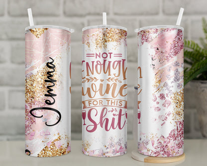 Funny Wine Travel Mug | Pink and Gold Glitter Effect Insulated Tumbler