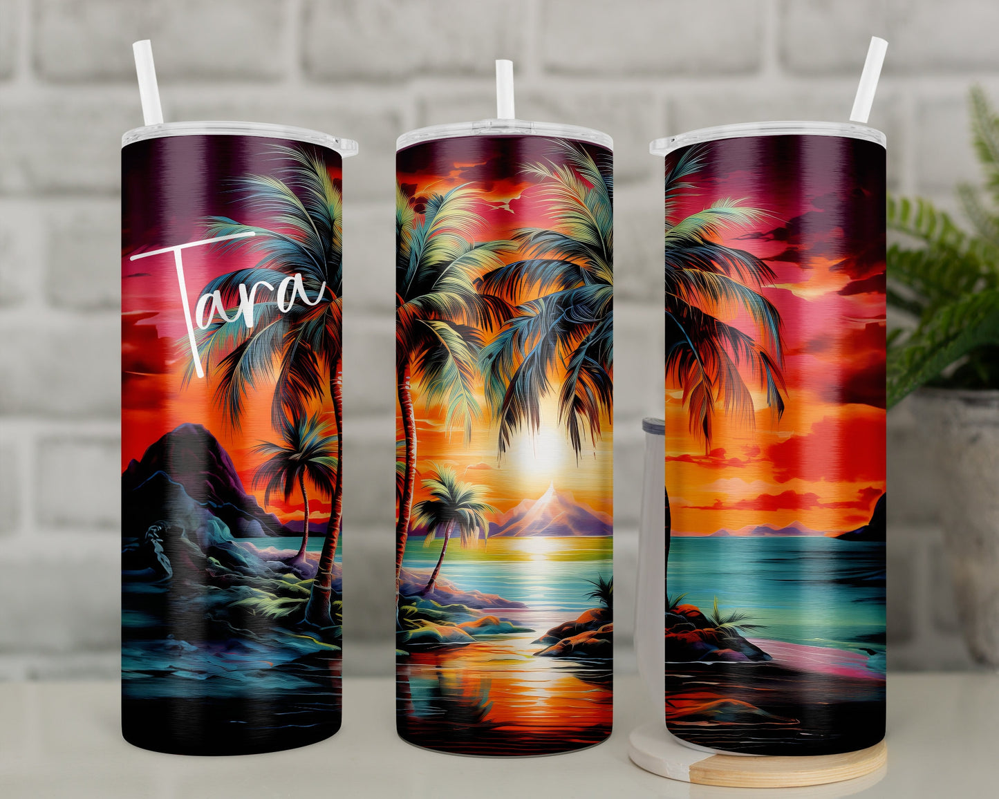 Personalised Travel Mug Palm Tree Tropical Holiday Tumbler