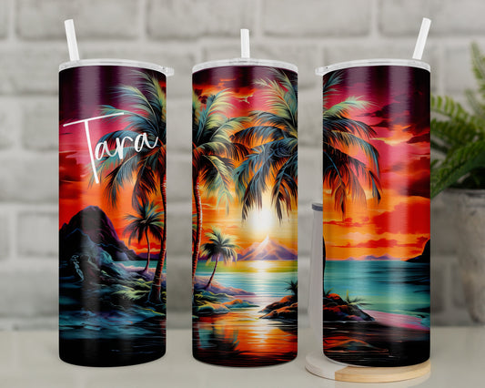 Personalised Travel Mug Palm Tree Tropical Holiday Tumbler