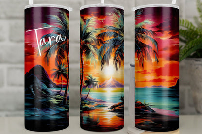 Personalised Travel Mug Palm Tree Tropical Holiday Tumbler