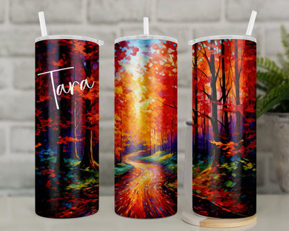 Personalised Travel Mug Autumn Sunset Forest Tumbler