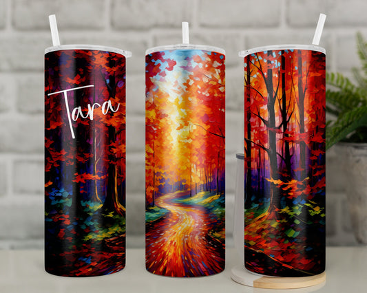 Personalised Travel Mug Autumn Sunset Forest Tumbler