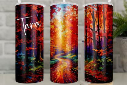 Personalised Travel Mug Autumn Sunset Forest Tumbler