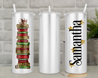 Christmas Book Themed Travel Mug | Personalised Xmas Book Lover Gift