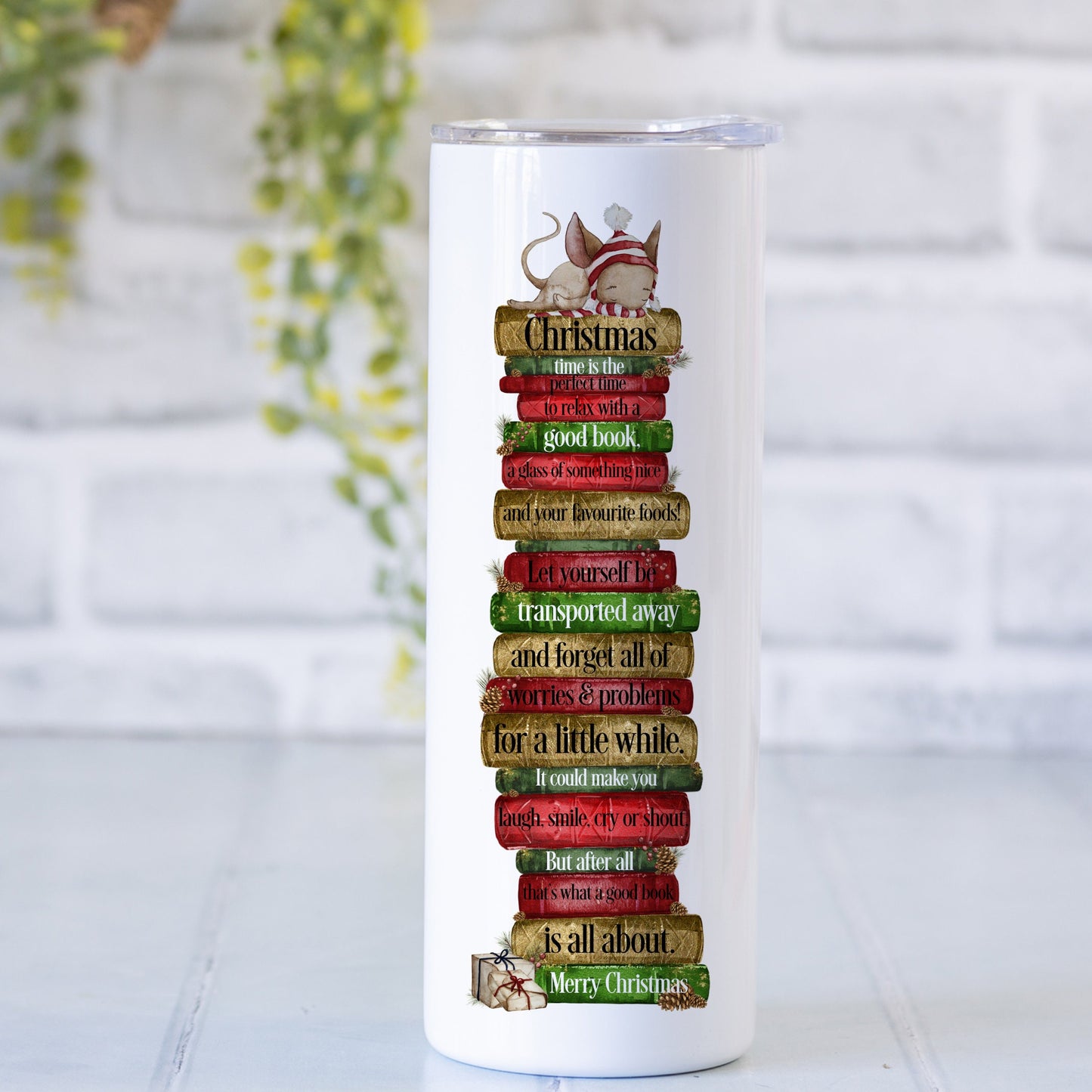 Christmas Book Themed Travel Mug | Personalised Xmas Book Lover Gift