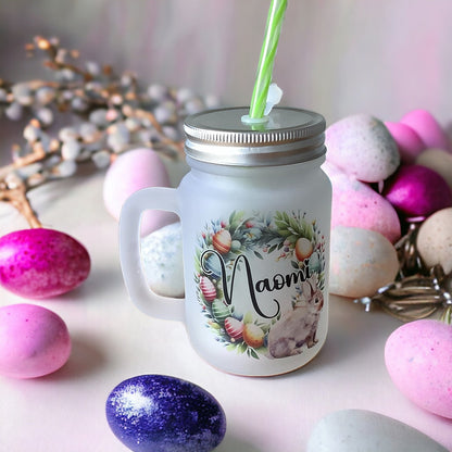 Personalised Easter Mason Jar Glass with Straw