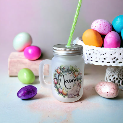 Personalised Easter Mason Jar Glass with Straw