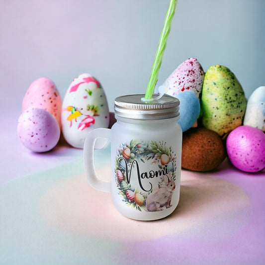 Personalised Easter Mason Jar Glass with Straw
