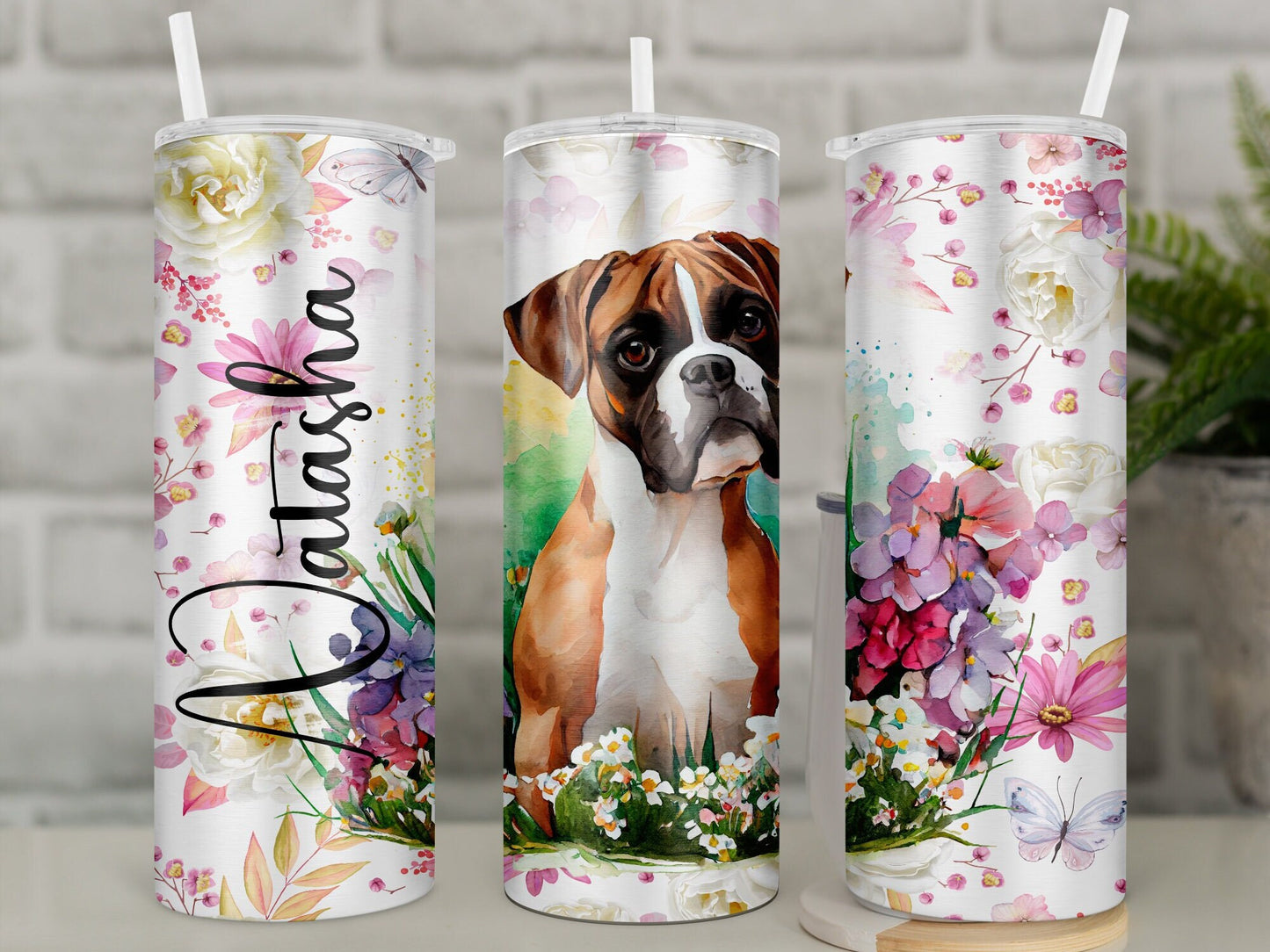 Personalised Boxer Travel Mug l Insulated Boxer Dog Tumbler with Straw